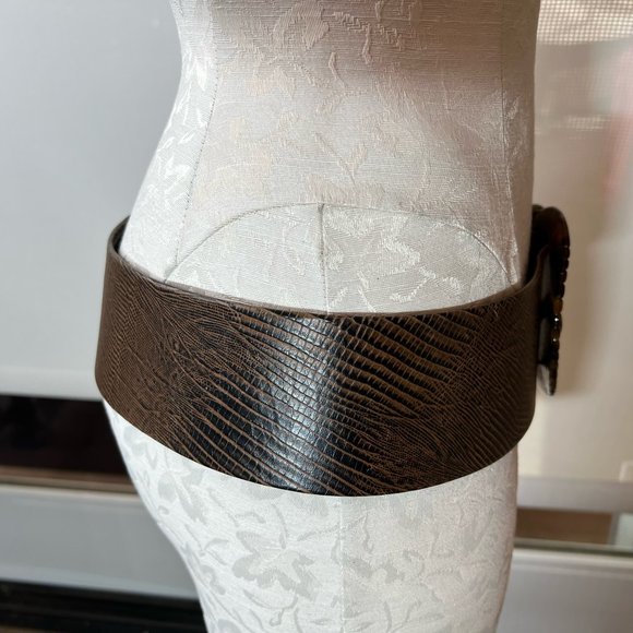 Vintage XL Suzi Roher Brown Embossed Leather Belt with  Faux Tortoise Buckle main image 8